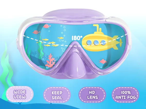 Máscara de buceo para niños - Máscara de natación antivaho con cubierta para la nariz para un aprendizaje seguro - EX-1700-PC